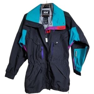 Helly Hansen Equipe Colorblock Ski Coat XS Winter Snowboard Vintage Black Teal